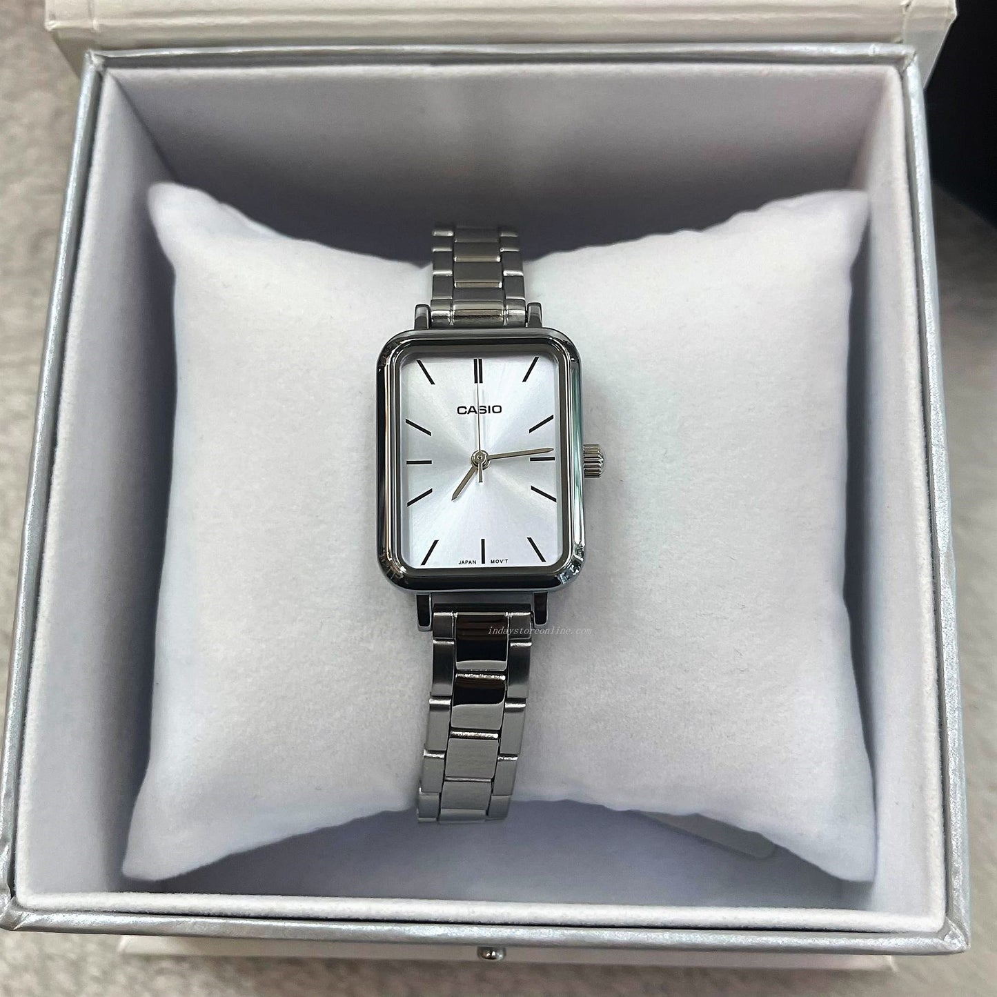 Casio Standard Women's Watch LTP-V009D-2E Square Type Silver Plated Stainless Steel Strap