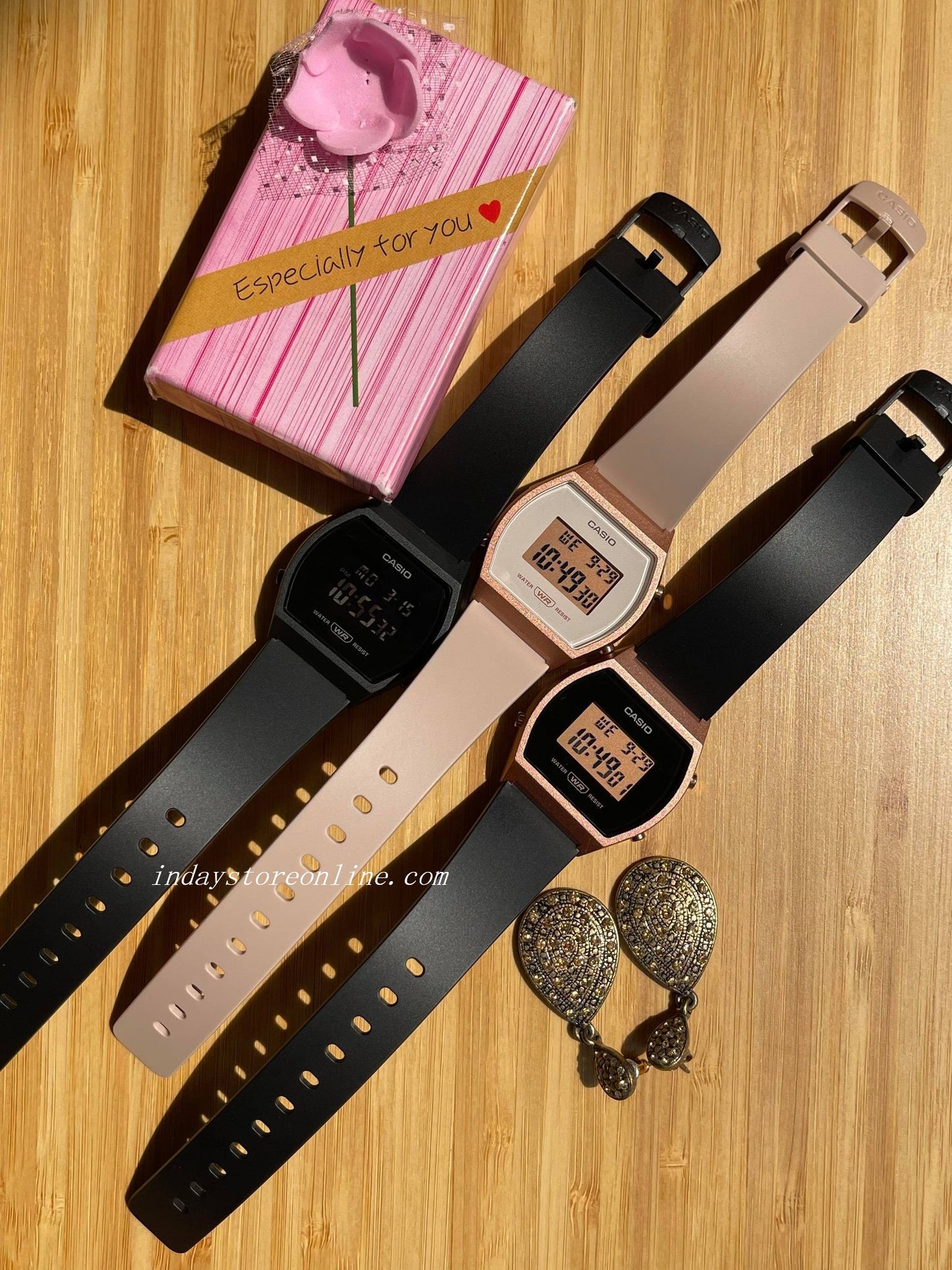 Casio Digital Women's Watch LW-204-4A Rose Gold Resin Strap