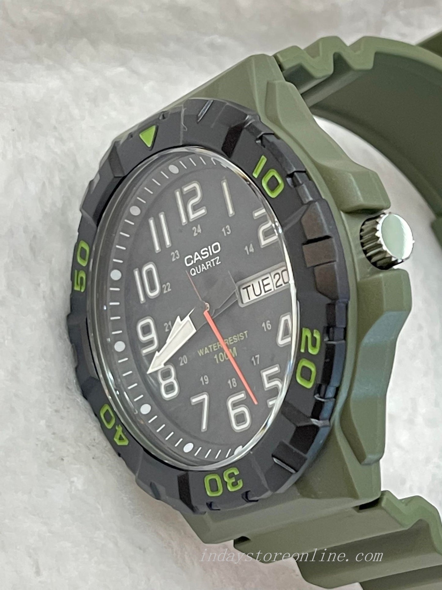 Casio Analog Men's Watch MRW-210H-3A Black Dial Army Green Resin Strap Watch Sporty Design