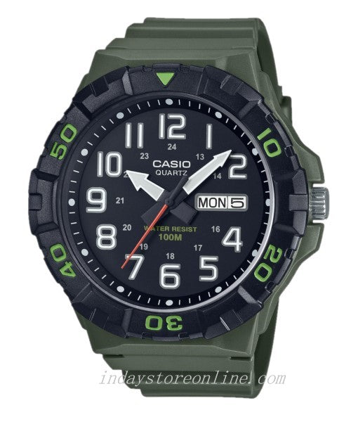 Casio Analog Men's Watch MRW-210H-3A Black Dial Army Green Resin Strap Watch Sporty Design