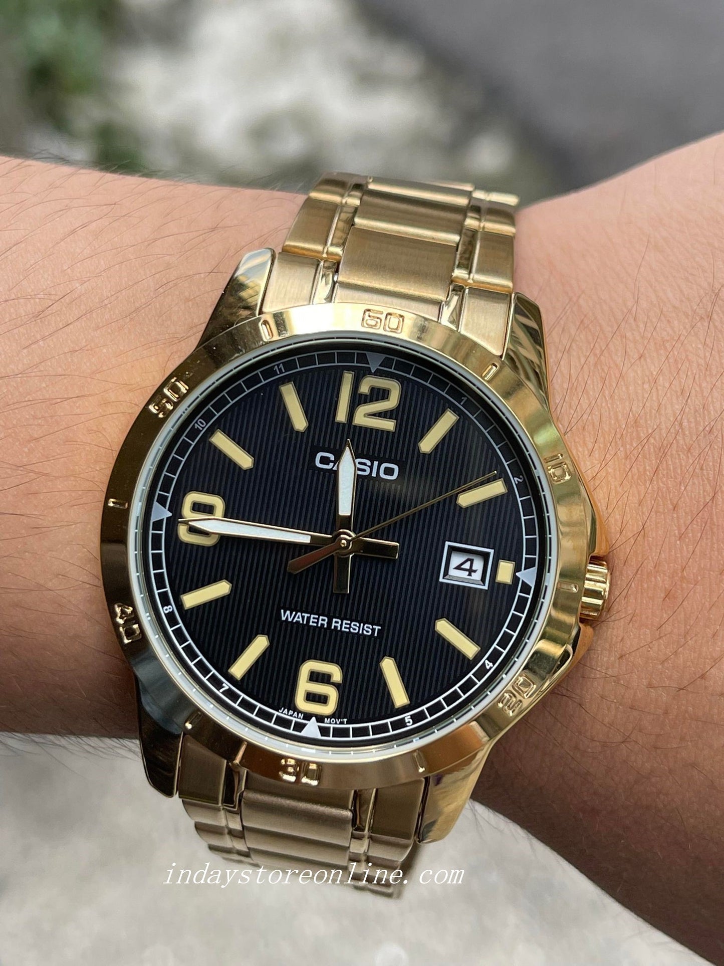 Casio Standard Men's Watch MTP-V004G-1B Gold Plated Stainless Steel Strap Mineral Glass
