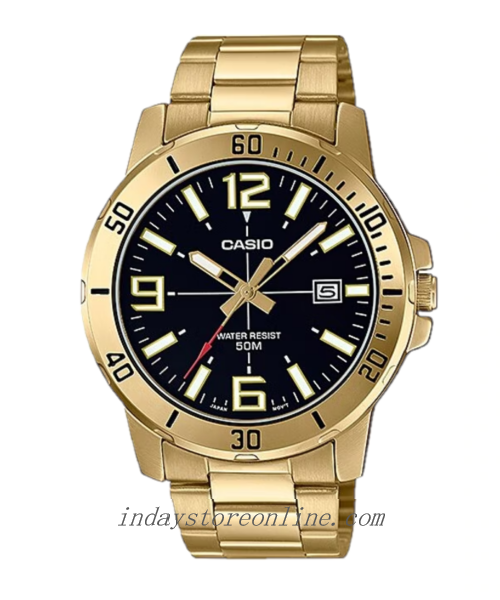 Casio Men's Watch MTP-VD01G-1B Gold Plated Stainless Steel Strap Mineral Glass Triple-fold Clasp