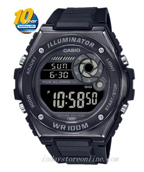 Casio Digital Men's Watch MWD-100HB-1B 10-Year Battery Life Black Resin Strap