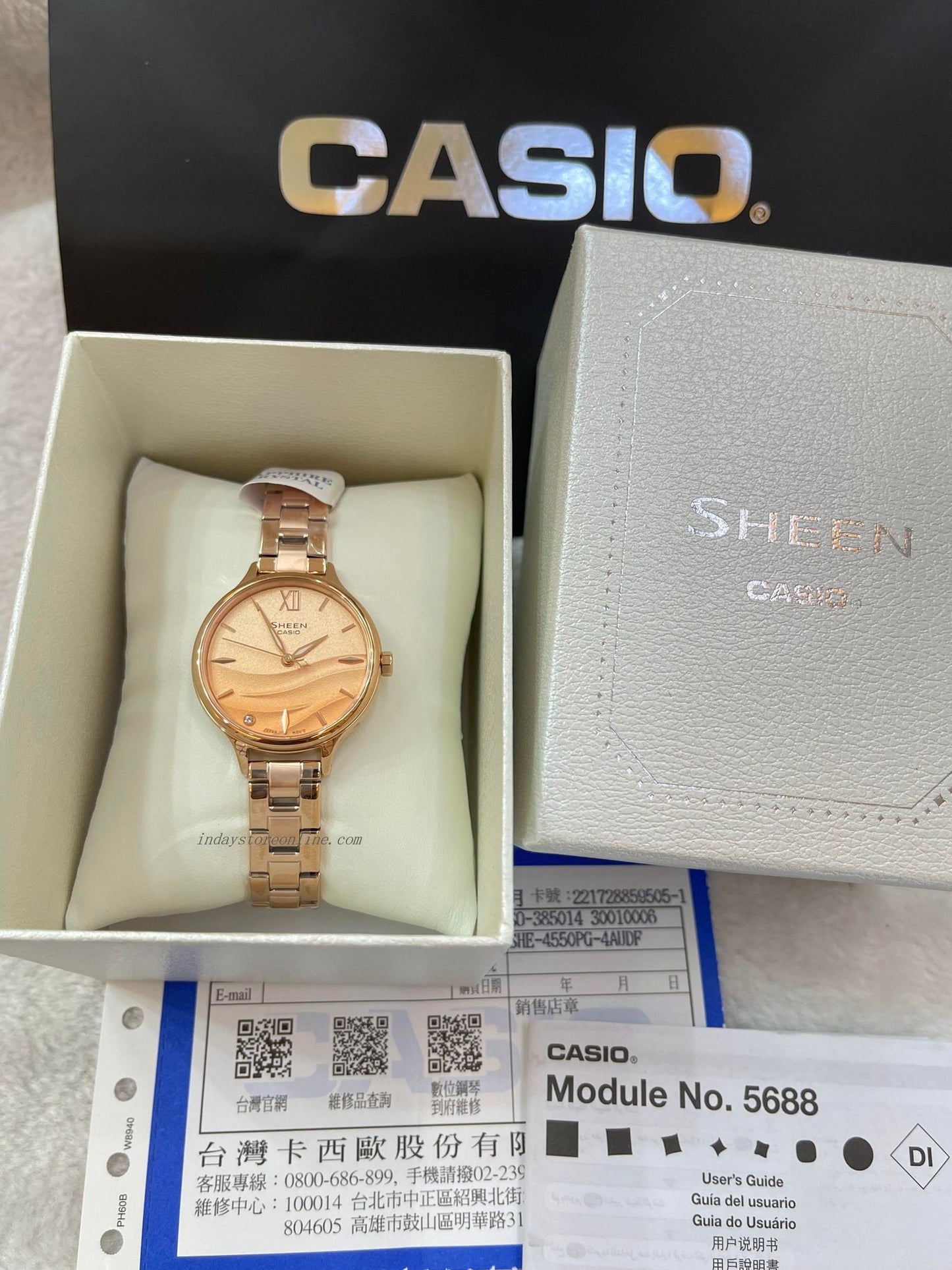 Casio Women's Watch SHE-4550PG-4A Stainless Steel Band One-touch 3-fold Clasp Sapphire Crystal