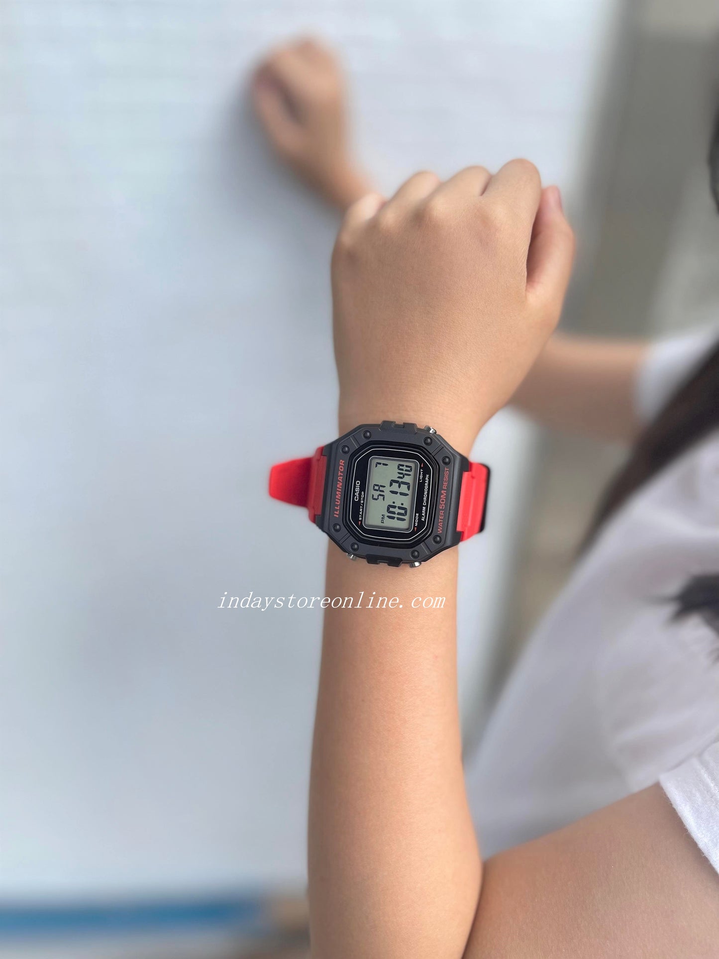 Casio Digital Men's Watch W-218H-4B Red/Black Color Square Watch Sporty Design Resin Strap