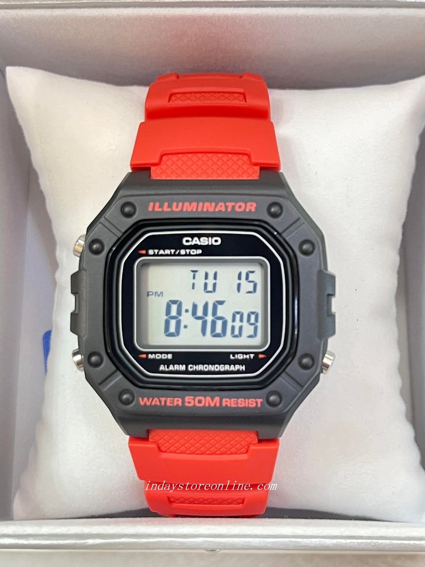 Casio Digital Men's Watch W-218H-4B Red/Black Color Square Watch Sporty Design Resin Strap