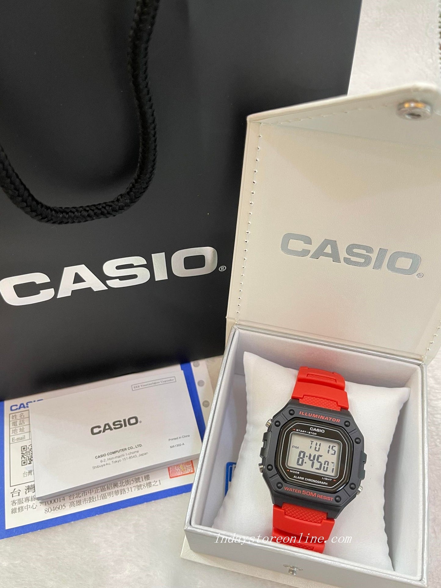 Casio Digital Men's Watch W-218H-4B Red/Black Color Square Watch Sporty Design Resin Strap