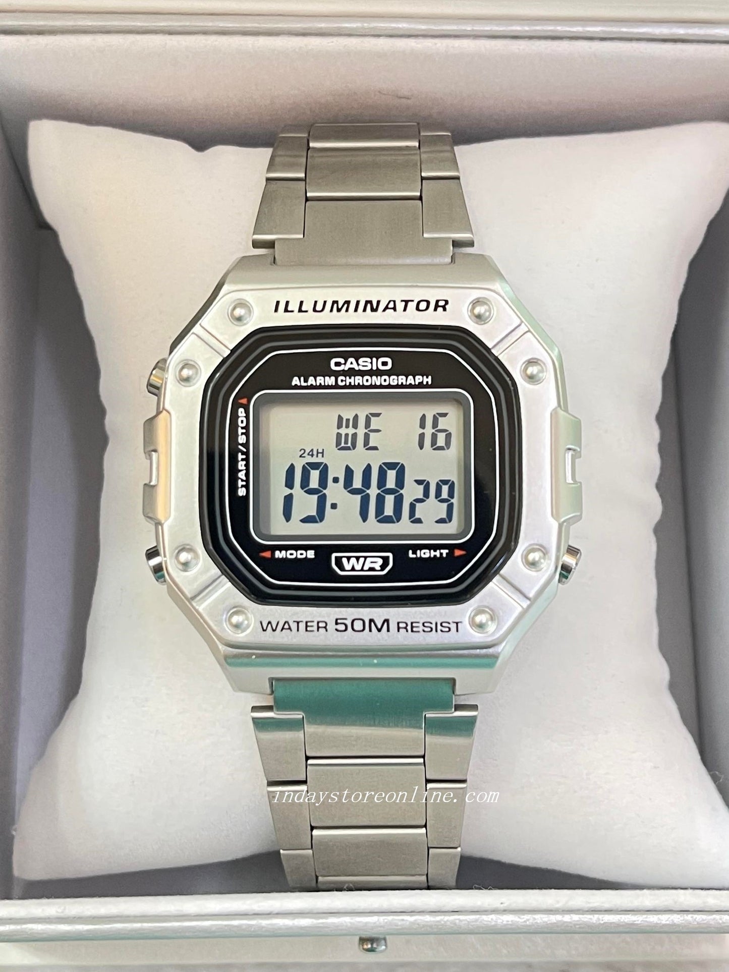 Casio Digital Men's Watch W-218HD-1A Silver Plated Stainless Steel Strap