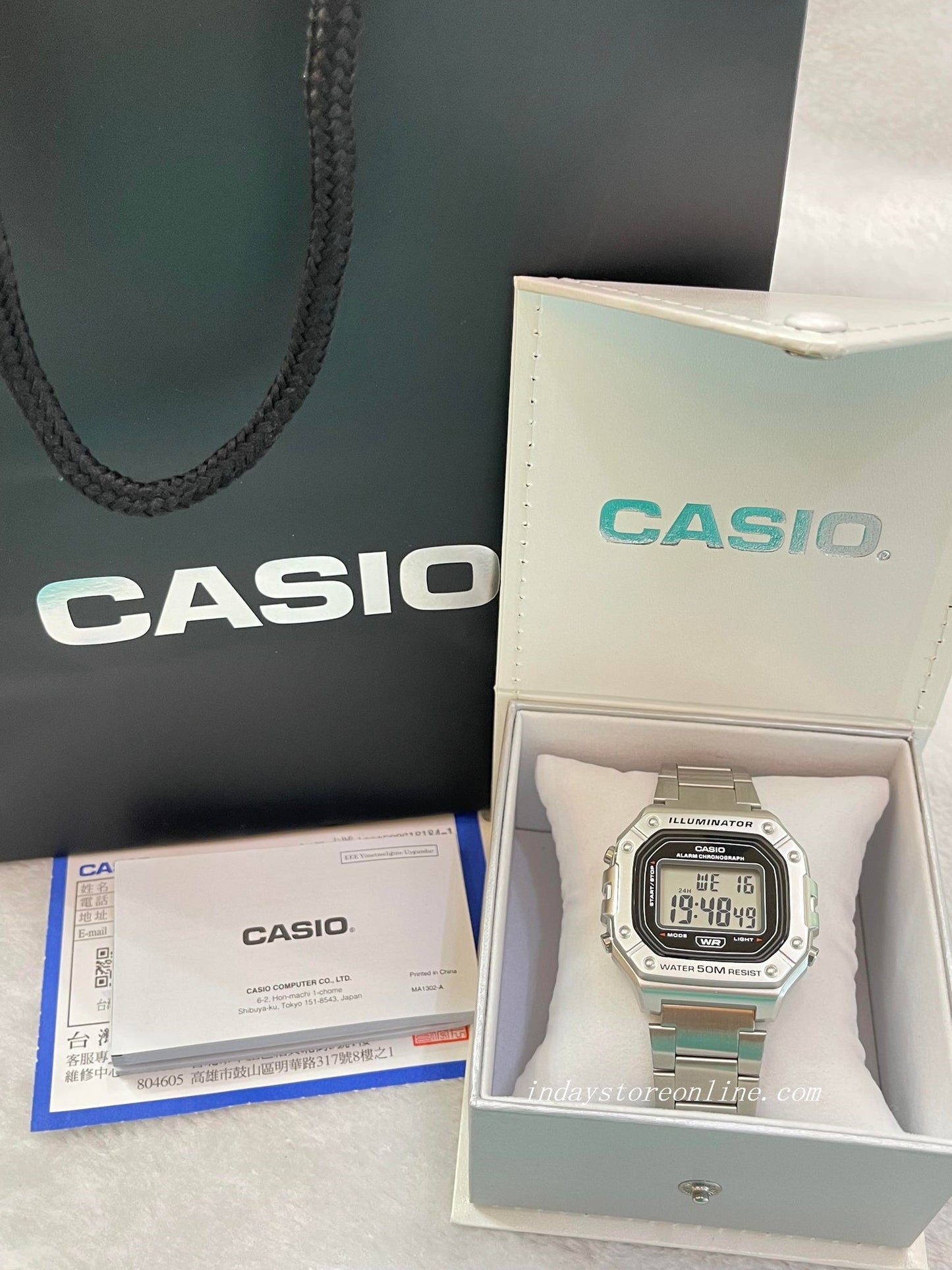Casio Digital Men's Watch W-218HD-1A Silver Plated Stainless Steel Strap
