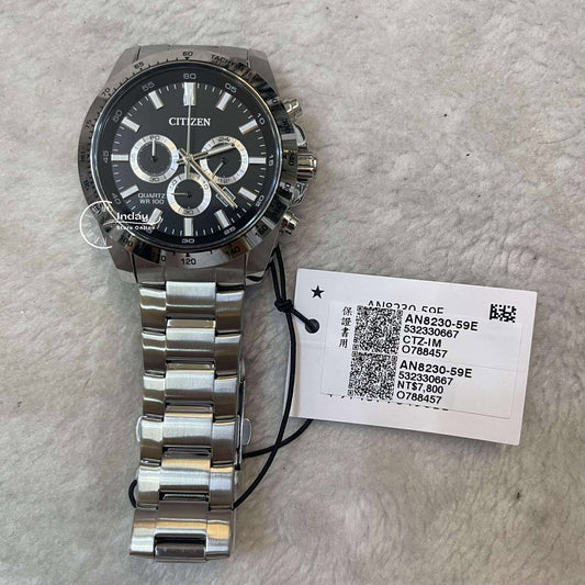 Citizen Chronograph Quartz Movement Men's Watch AN8230-59E Mineral Crystal Stainless Steel Band
