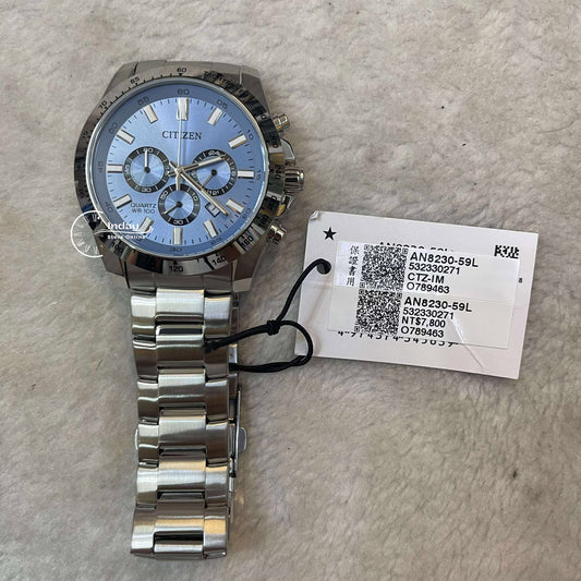 Citizen Chronograph Quartz Movement Men's Watch AN8230-59L Mineral Crystal Stainless Steel Band