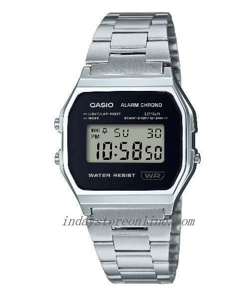 Casio Vintage Unisex Watch A158WEA-1 Resin Glass Stainless Steel Band Adjustable Clasp Battery Liife: 7 Years
