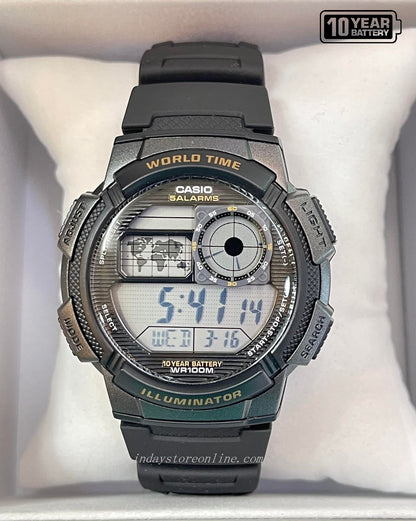 Casio Digital Men's Watch AE-1000W-1A 10-Year Battery Life Black Resin Strap