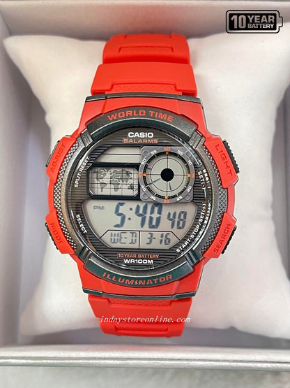 Casio Digital Men's Watch AE-1000W-4A Digital Red Color Resin Band Resin Glass Battery Life: 10 Years