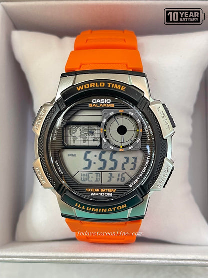 Casio Digital Men's Watch AE-1000W-4B Digital Orange Color Resin Band Resin Glass Battery Life: 10 Years
