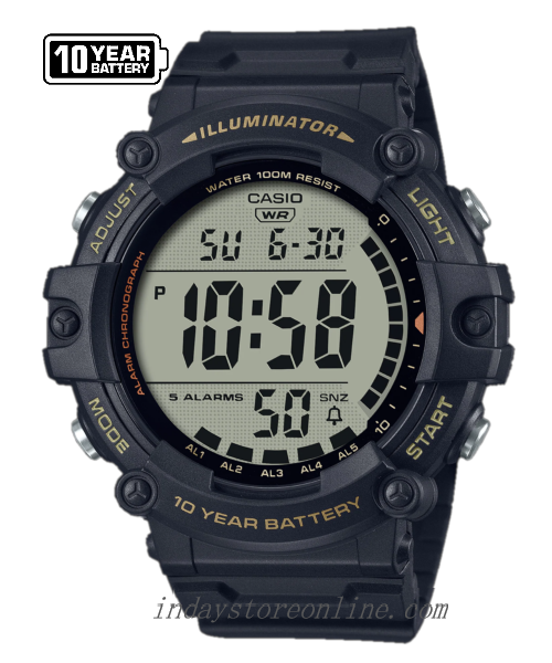 Casio Digital Men's Watch AE-1500WHX-1A 10-Year Battery Life Sporty Design Black Resin Strap
