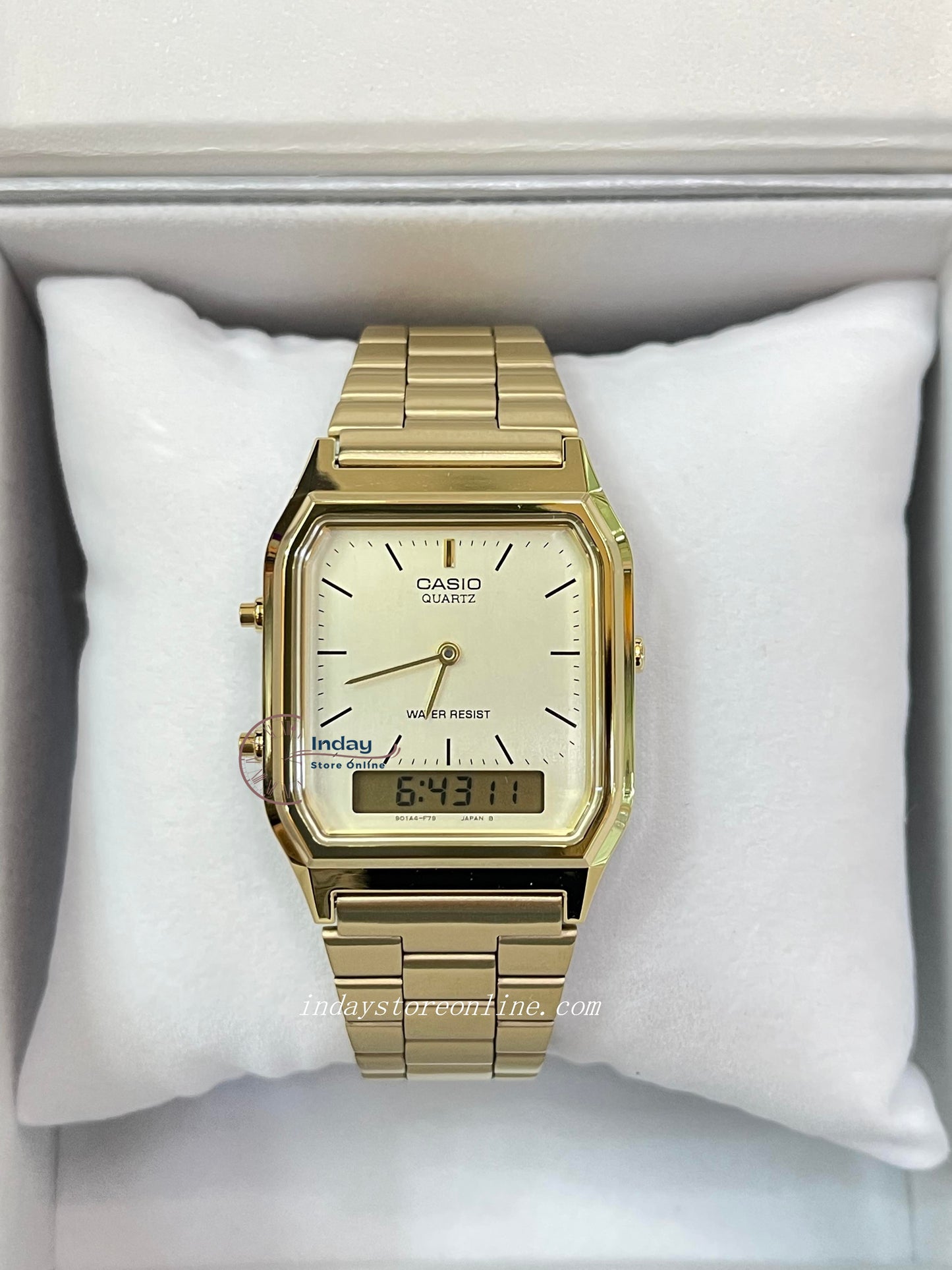 Casio Vintage Unisex Watch AQ-230GA-9D Gold Plated Stainless Steel Self-adjustable Band