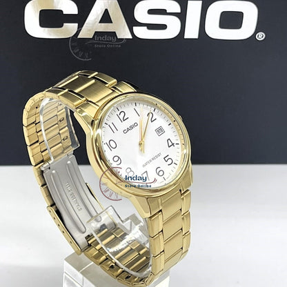 Casio Standard Men's Watch MTP-V002G-7B2 Analog Gold Plated Stainless Steel Band Triple-fold Clasp Mineral Glass
