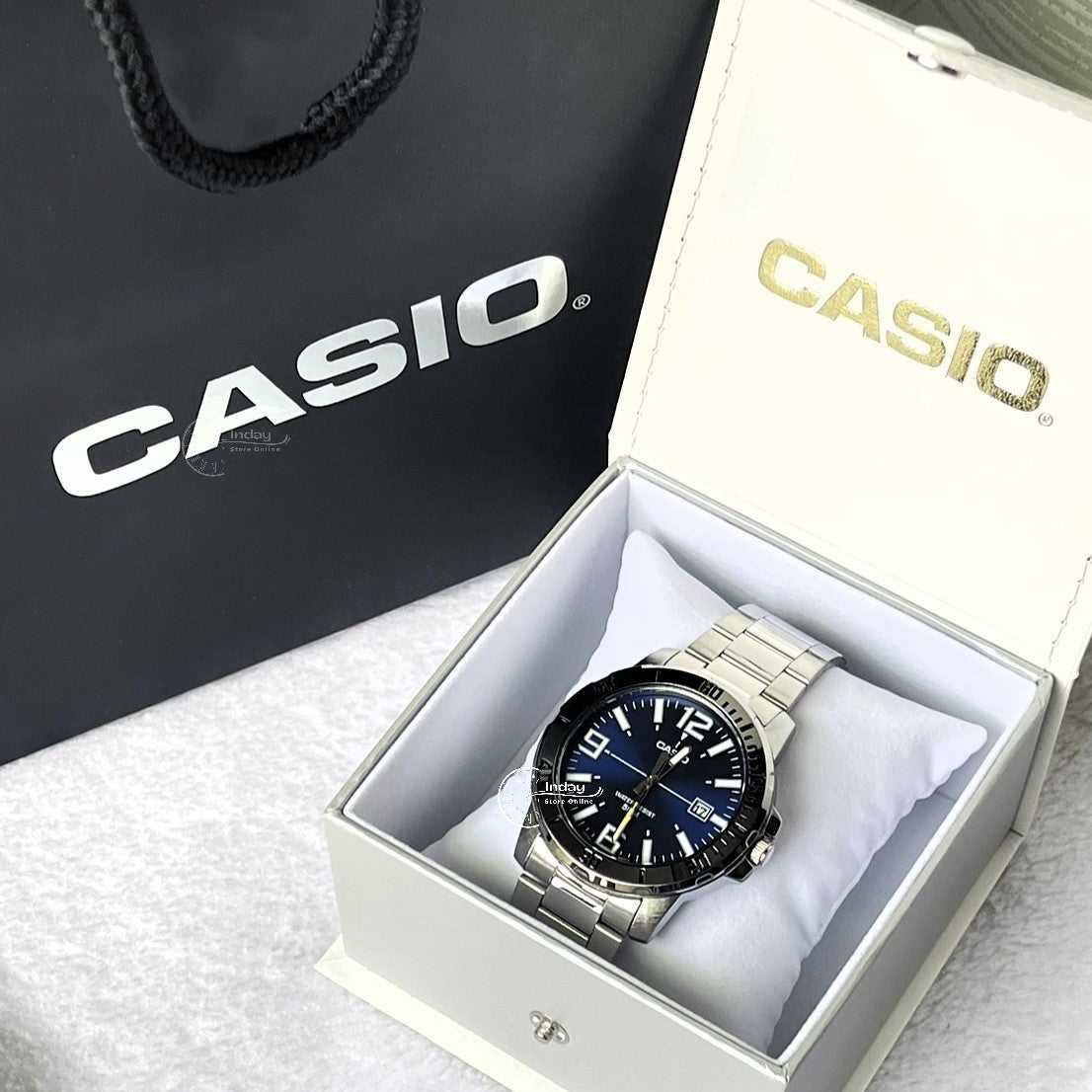 Casio Fashion Men's Watch MTP-VD01D-2B Silver Plated Stainless Steel Mineral Glass