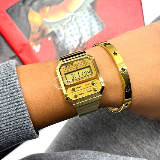 Casio Women's Watch A100WEG-9A Vintage Stainless Steel Band Adjustable Clasp