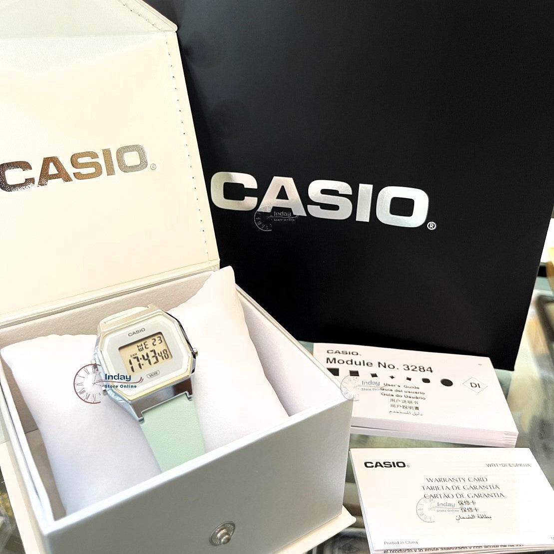 Casio Women's Watch LA680WEL-3 Green Color Genuine Leather Band Water Resistant Resin Glass