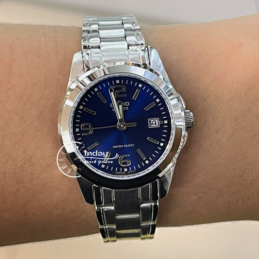 Casio Fashion Women's Watch LTP-1215A-2A Silver/Blue Stainless Steel Band Mineral Glass