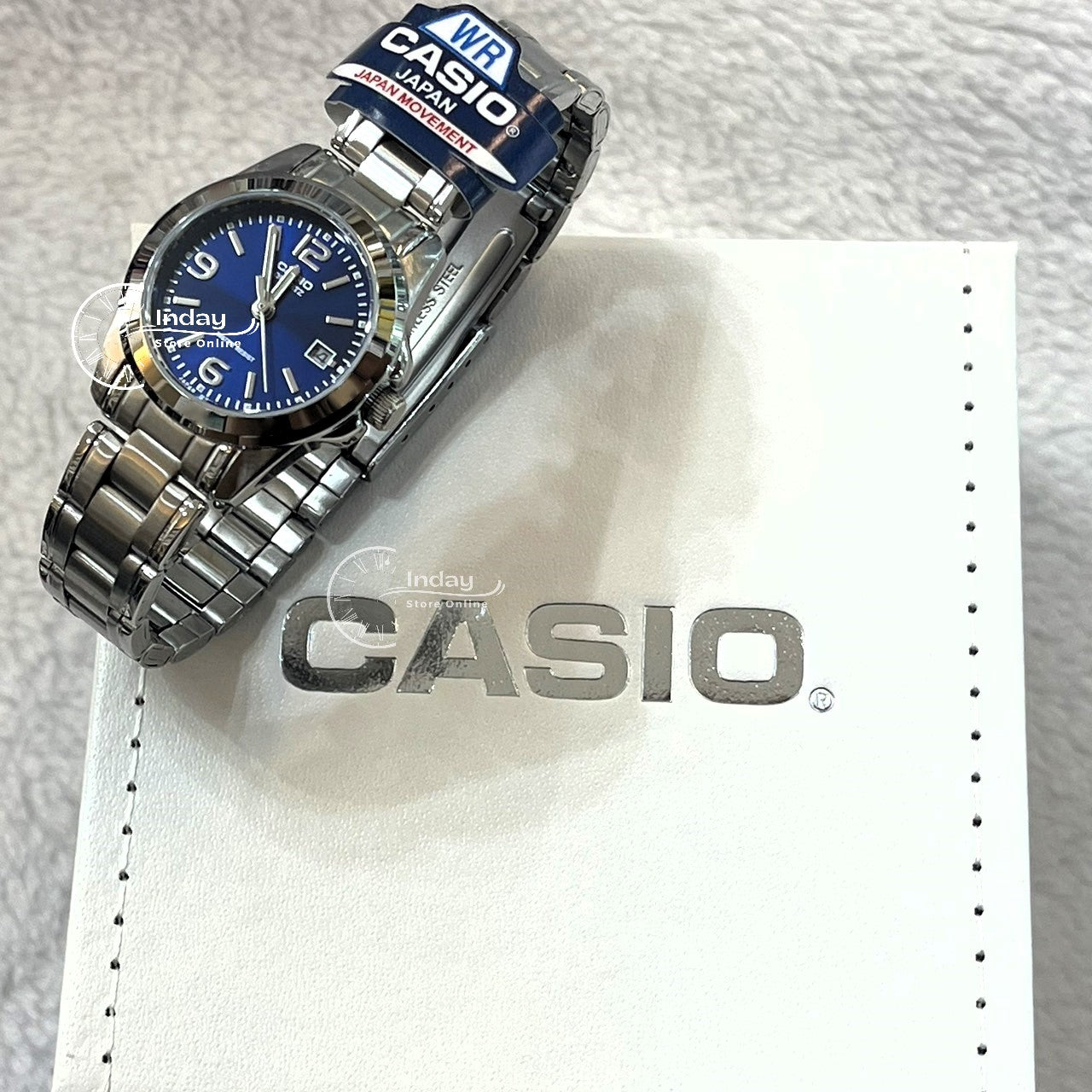 Casio Fashion Women's Watch LTP-1215A-2A Silver/Blue Stainless Steel Band Mineral Glass