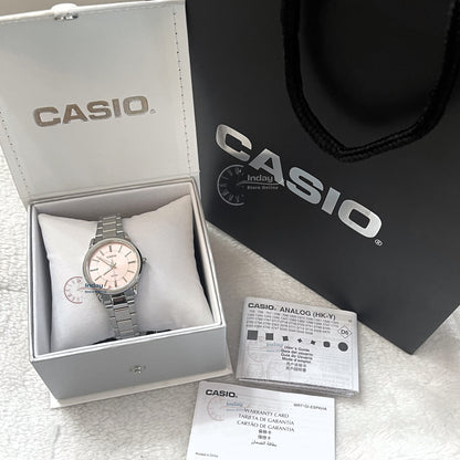 Casio Fashion Women's Watch LTP-1303D-4A Silver/Pink Stainless Steel Band Mineral Glass Triple-fold Clasp