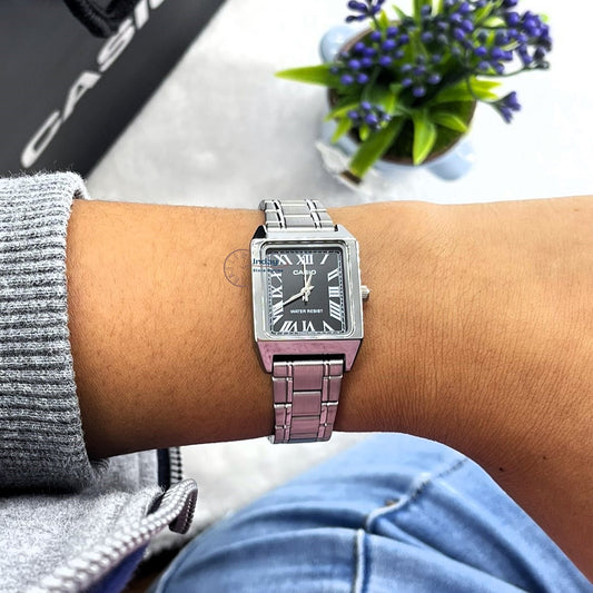 Casio Standard Women's Watch LTP-V007D-1B Square Type Silver Plated Stainless Steel Strap