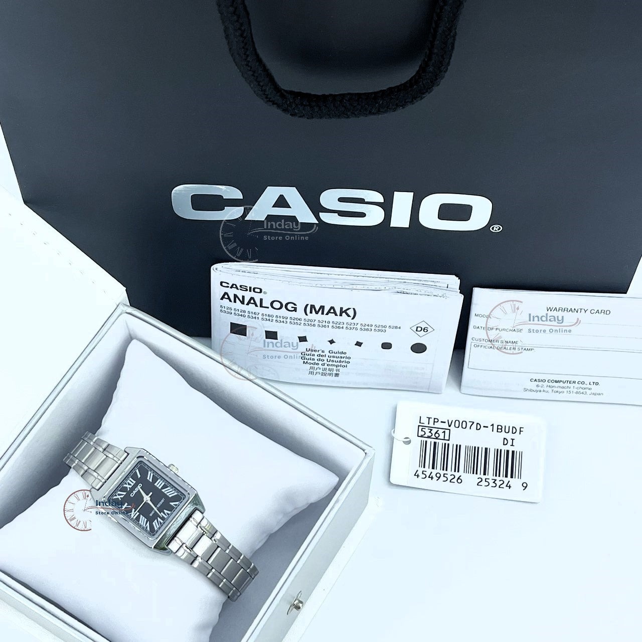 Casio Standard Women's Watch LTP-V007D-1B Square Type Silver Plated Stainless Steel Strap