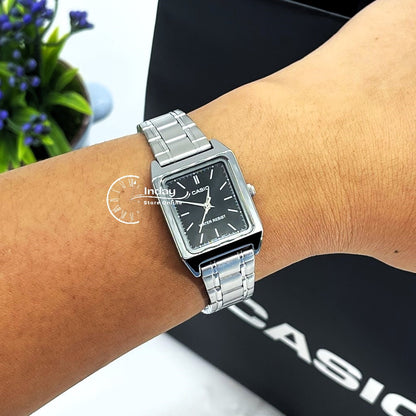 Casio Standard Women's Watch LTP-V007D-1E Square Type Silver Plated Stainless Steel Strap