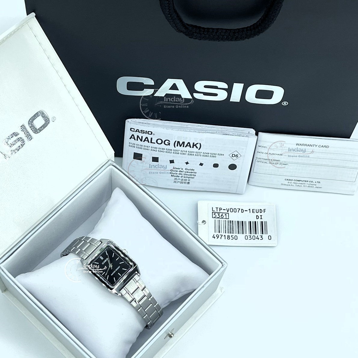Casio Standard Women's Watch LTP-V007D-1E Square Type Silver Plated Stainless Steel Strap
