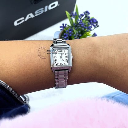 Casio Standard Women's Watch LTP-V007D-7B Square Type Silver Plated Stainless Steel Strap
