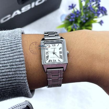 Casio Standard Women's Watch LTP-V007D-7B Square Type Silver Plated Stainless Steel Strap