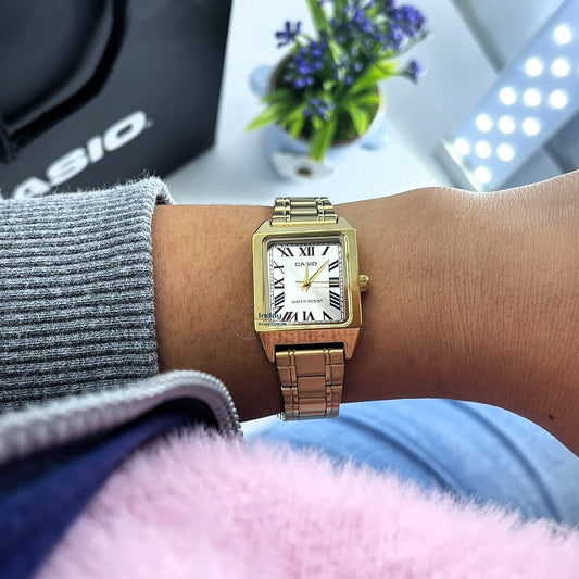 Casio Standard Women's Watch LTP-V007G-9B Square Type Gold Plated Stainless Steel Strap