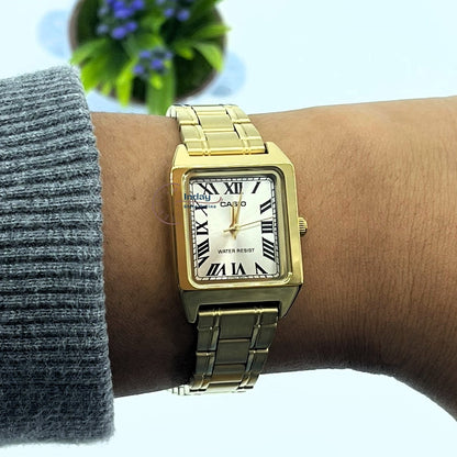 Casio Standard Women's Watch LTP-V007G-9B Square Type Gold Plated Stainless Steel Strap