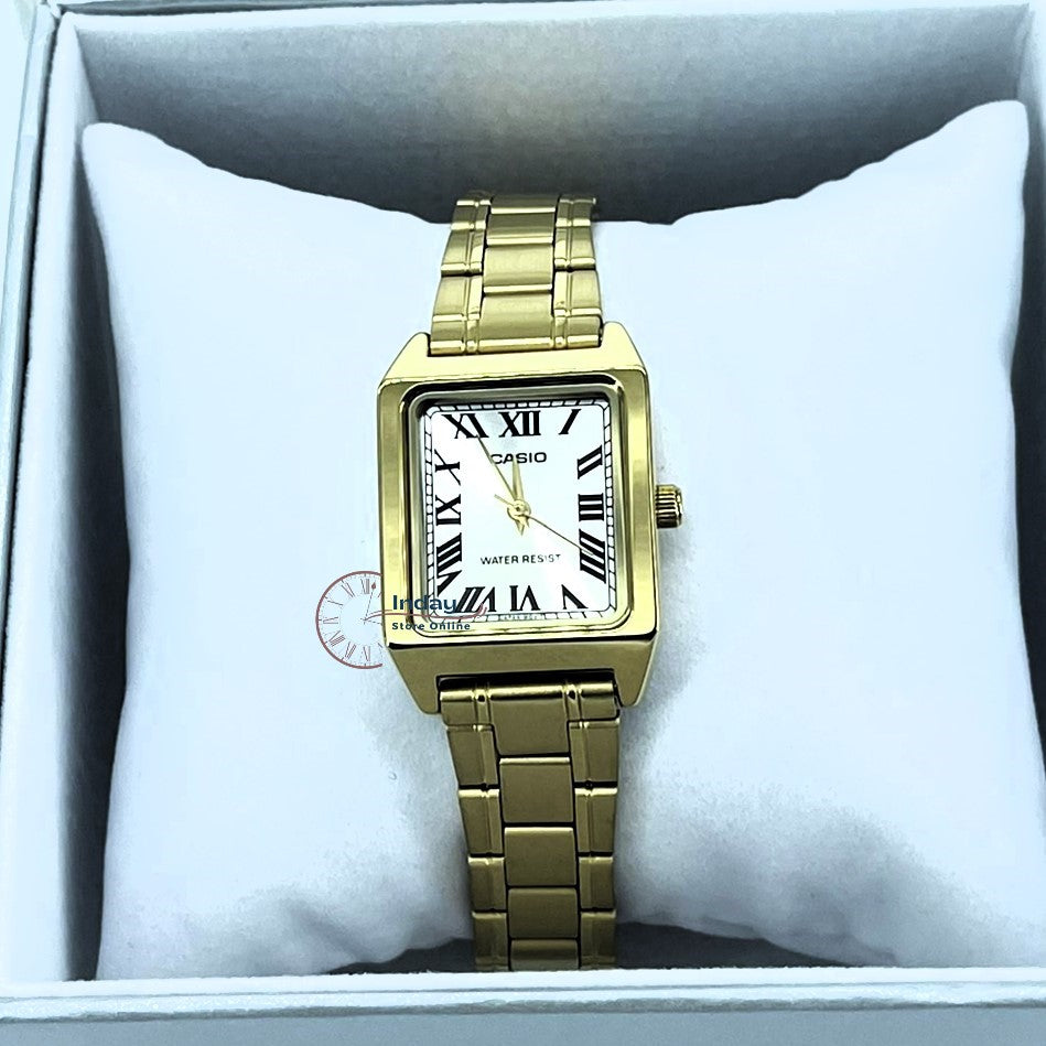 Casio Standard Women's Watch LTP-V007G-9B Square Type Gold Plated Stainless Steel Strap