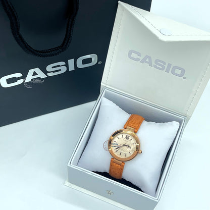 Casio Women's Watch Sheen SHE-3051PGL-7A Brown Color Genuine Leather Band Mineral Glass