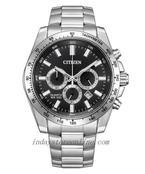 Citizen Chronograph Quartz Movement Men's Watch AN8230-59E Mineral Crystal Stainless Steel Band