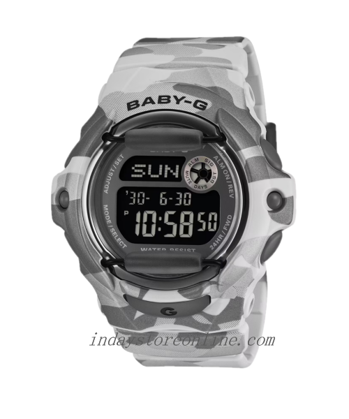 Casio Baby-G Digital Watch BG-169CMB-8 Mineral Glass Resin Band Shock Resistant Gray Camouflage Color Battery Life: 3 Years