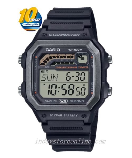 Casio Digital Men's Watch WS-1600H-1A Digital Resin Band Resin Glass Battery life: 10 years