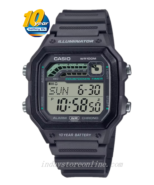 Casio Digital Men's Watch WS-1600H-8A Digital Resin Band Resin Glass Battery life: 10 years