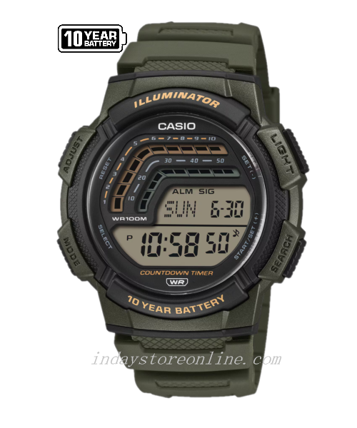 Casio Digital Watch WS-1800-3A Resin Band Resin Glass Battery Life: 10 Years