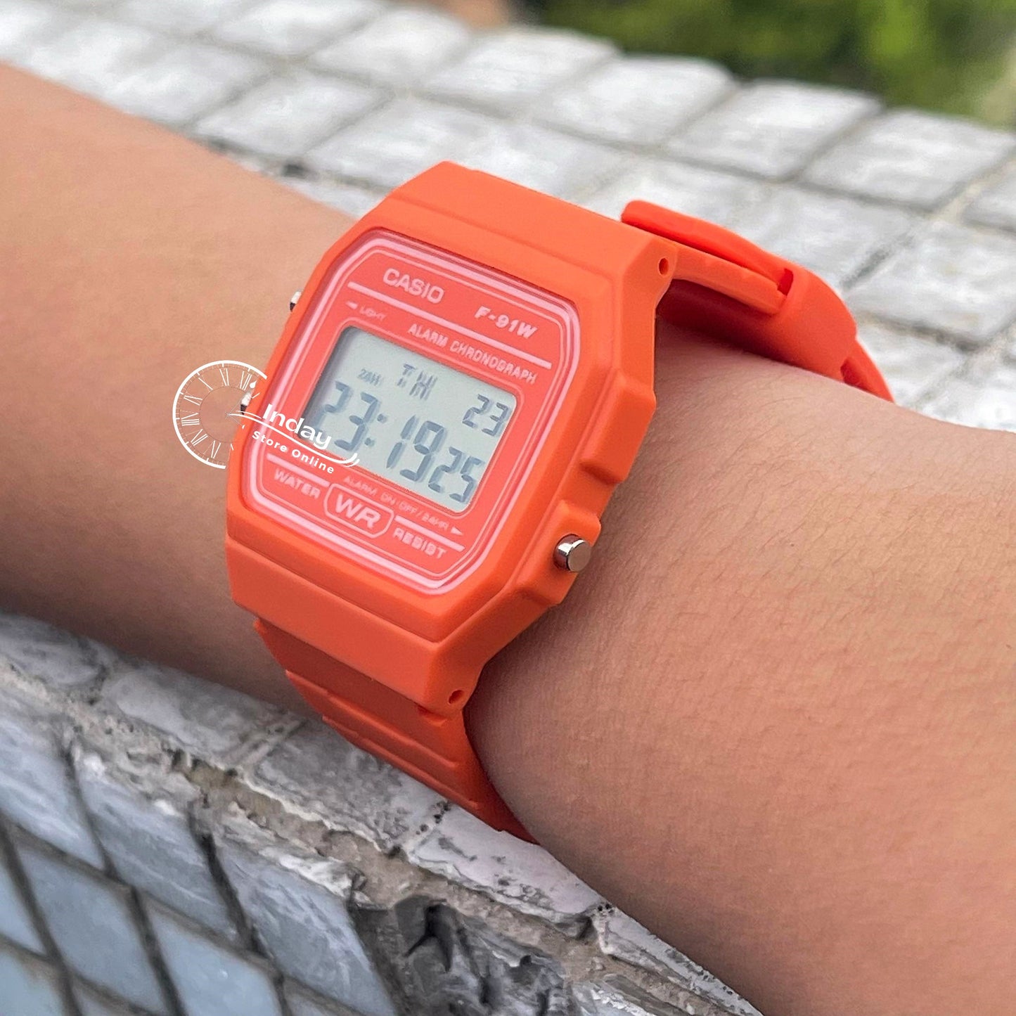 Casio Digital  Women's Watch F-91WC-4A2 Digital Orange Color Resin Band Resin Glass