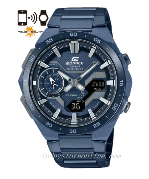 Casio Edifice Men's Watch ECB-2200CB-2A Mineral Glass Stainless Steel Band Mobile Link Bluetooth Tough Solar