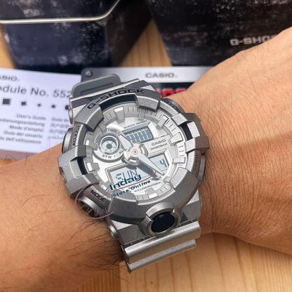 Casio G-Shock Men's Watch GA-700FF-8A Analog-Digital GA-700 Series Retro-Futuristic in Metallic Silver Vintage Visions