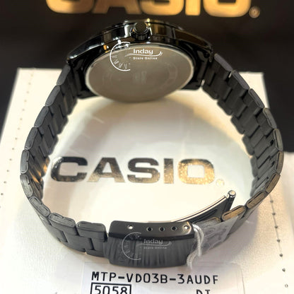 Casio Men's Watch MTP-VD03B-3A Black Color Stainless Steel Band Triple-fold Clasp Mineral Glass