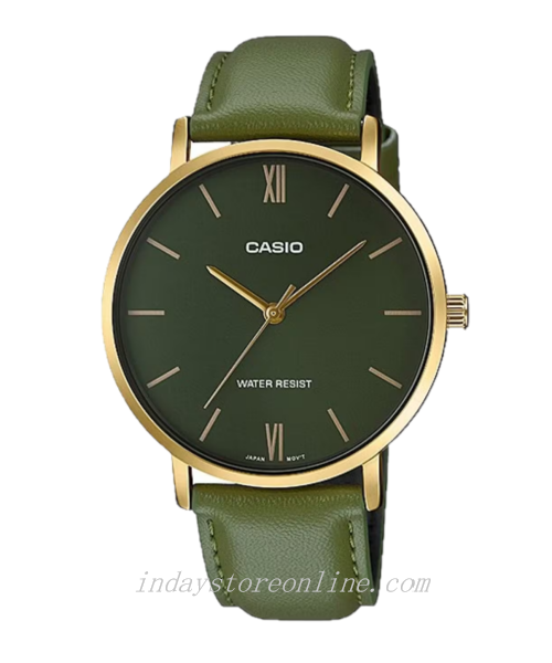 Casio Standard Men's Watch MTP-VT01GL-3B Analog Green Color Leather Band Mineral Glass