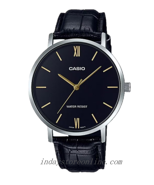 Casio Standard Men's Watch MTP-VT01L-1B Analog Black Color Leather Band Mineral Glass
