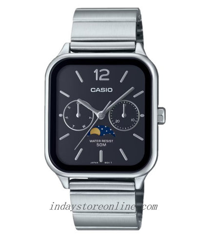 Casio Standard Unisex Watch MTP-M305D-1A Mineral Glass Moon phase Stainless Steel Band